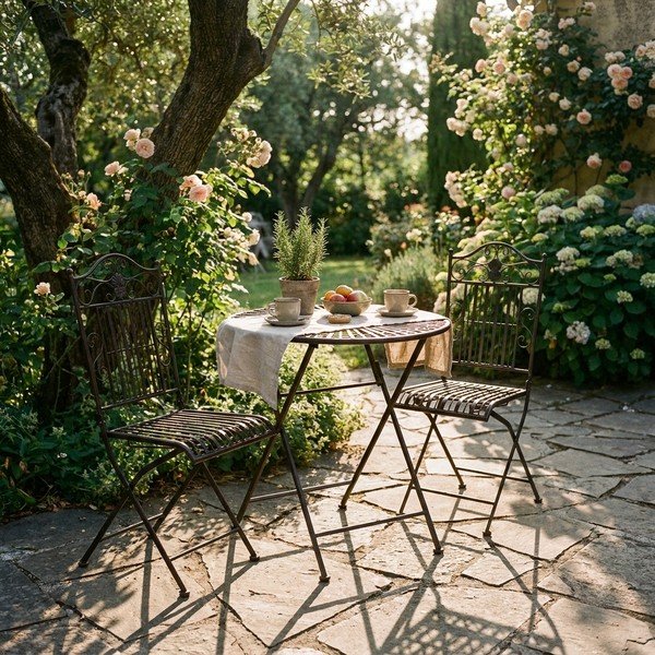 Tmavě hnědý kovový zahradní jídelní set pro 2 – Garden Pleasure-image-1