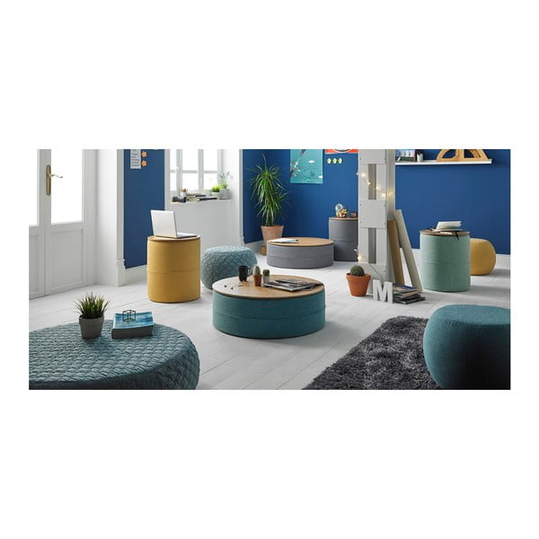 Tyrkysový odkládací stolek s deskou v dekoru dubového dřeva sømcasa Leo, ø 45 cm-image-1