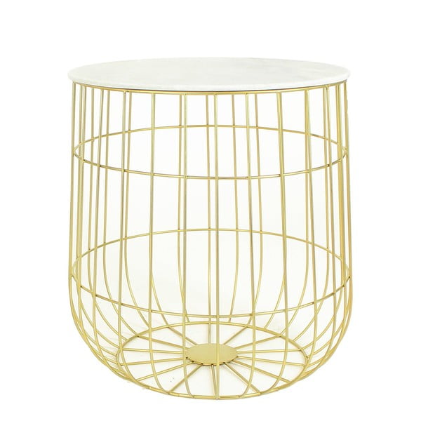 Zlatý kovový stolek s mramorovou deskou HF Living Birdcage, Ø 41,5 cm