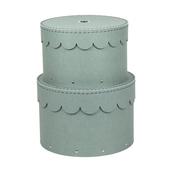 Kartonové úložné boxy s víkem v mentolové barvě v sadě 2 ks ø 26x17,5 cm Wilma – Bigso Box of Sweden
