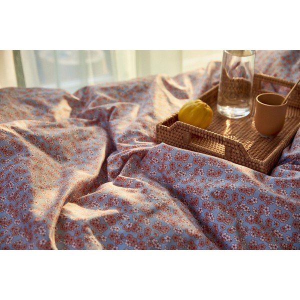 Světle modro-růžové prodloužené povlečení na dvoulůžko z bavlněného saténu 200x220 cm Pleasantly – JUNA-image-4