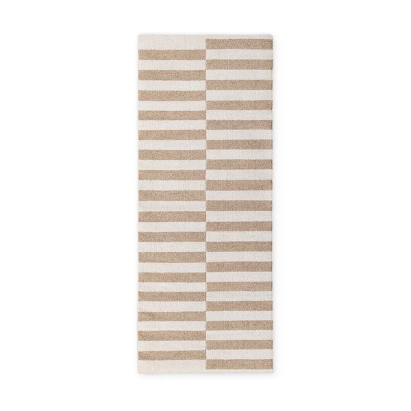 Bílý/světle hnědý oboustranný/ručně tkaný vlněný běhoun 80x200 cm Vika – Hanse Home
