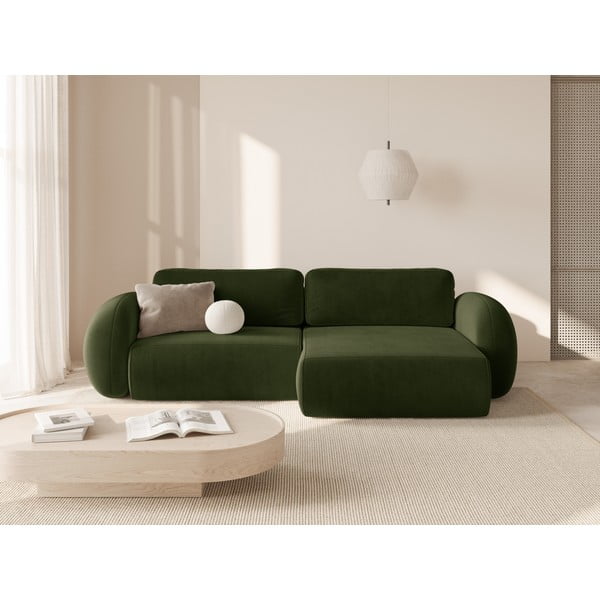 Zelená sametová rozkládací/s úložným prostorem rohová pohovka Tonale – Cosmopolitan Design-image-1
