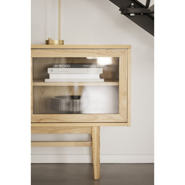 Vitrína v dekoru dubu s posuvnými dveřmi v přírodní barvě 170x75 cm Hazelton – Rowico-image-3