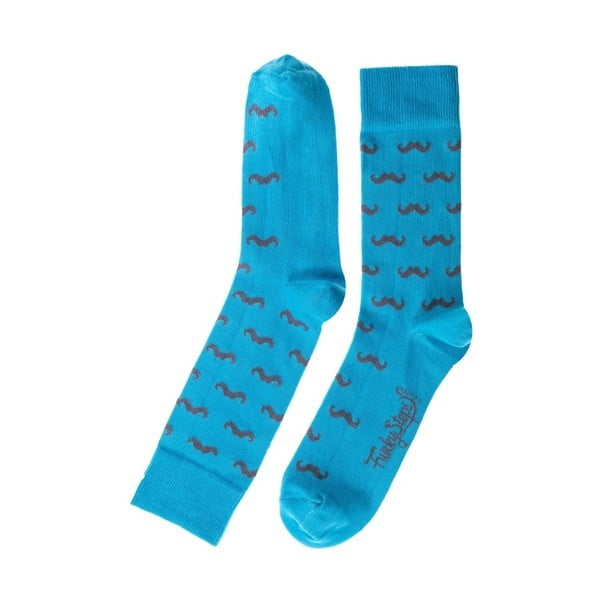 Tyrkysové ponožky Funky Steps Mustache, velikost 39 – 45