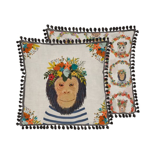 Polštář s příměsí lnu Really Nice Things Floral Monkey, 45 x 45 cm-image-1