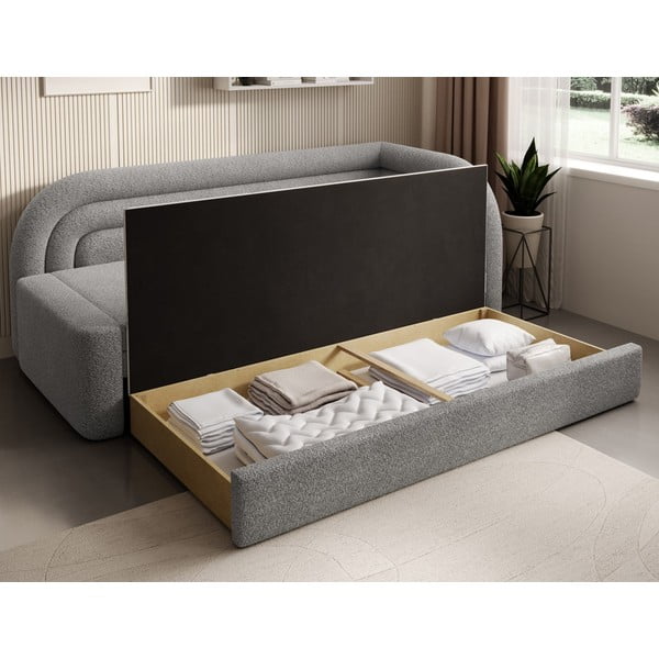 Šedá rozkládací/s úložným prostorem pohovka z textilie bouclé pravý roh 223 cm Fabillo – ELTAP-image-4