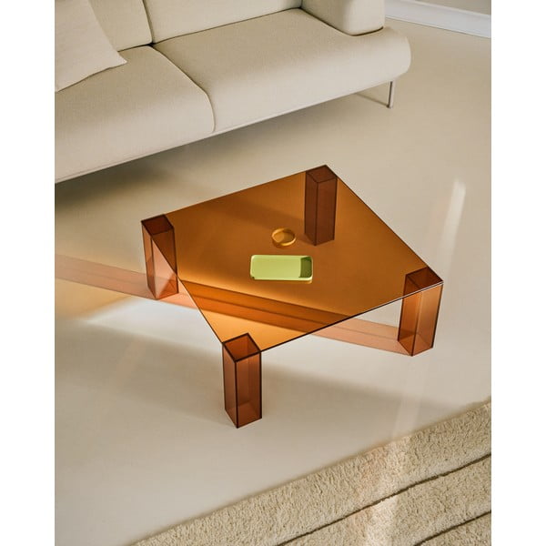 Hnědý skleněný konferenční stolek 85x85 cm Adularia – Kave Home-image-1