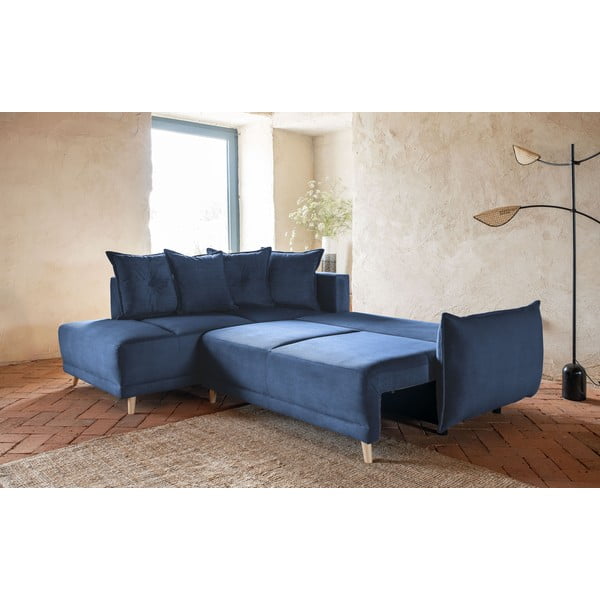 Tmavě modrá manšestrová rozkládací rohová pohovka (levý roh) Lazy Lukka – Miuform-image-4