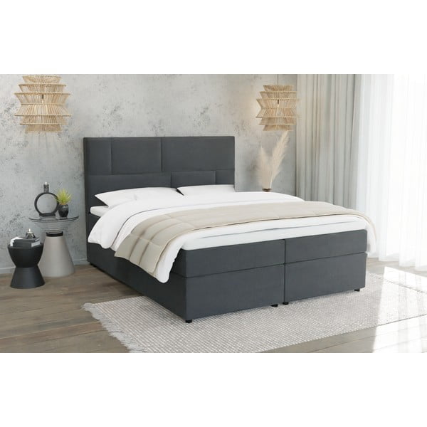 Tmavě šedá boxspring postel s úložným prostorem 200x200 cm Lola – Ropez-image-1