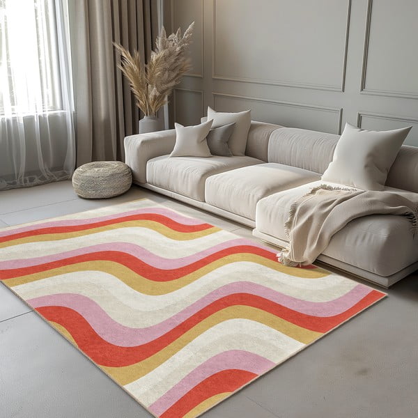 Žlutý/růžový pratelný koberec 80x150 cm Creamy Raspberry Swirl – Mila Home-image-1