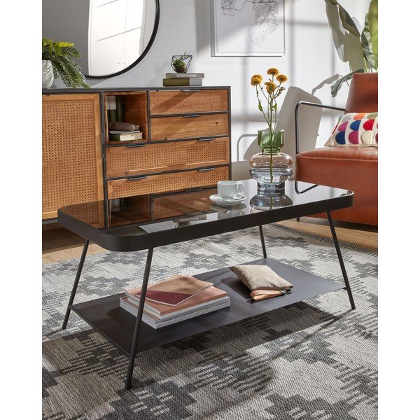 Černý konferenční stolek se skleněnou deskou 45x90 cm Duilia – Kave Home-image-1