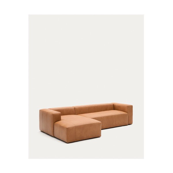 Hnědá kožená rohová pohovka (levý roh/s lenoškou) Blok – Kave Home-image-3