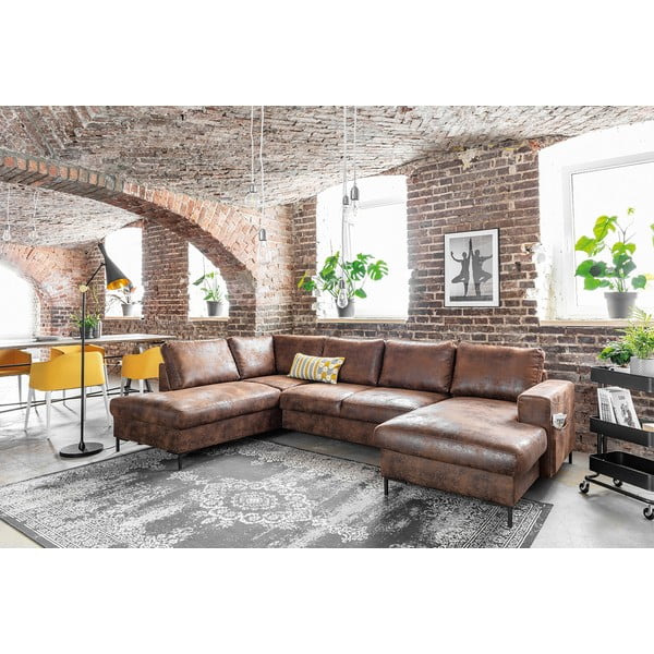 Hnědá rozkládací pohovka do "U" z imitace kůže Miuform Lofty Lilly Vintage, levý roh-image-3