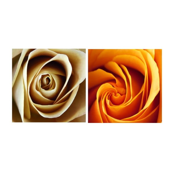 Set obrazů na skle Květ růží, 20x20 cm, 2 ks