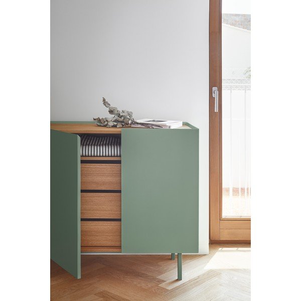 Zelená nízká komoda v dekoru dubu 110x85 cm Arista – Teulat-image-1