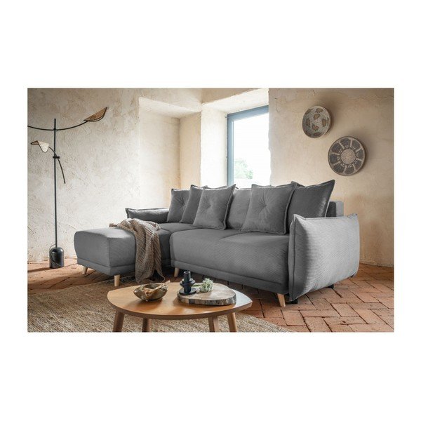 Šedá manšestrová rozkládací rohová pohovka (variabilní) Lazy Lukka – Miuform-image-1