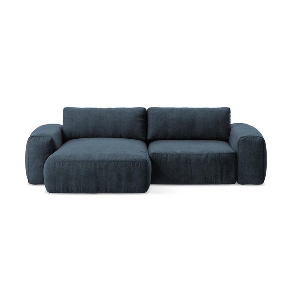 Tmavě modrá žinylková rozkládací rohová pohovka (levý roh/s lenoškou) Kuki – Makamii