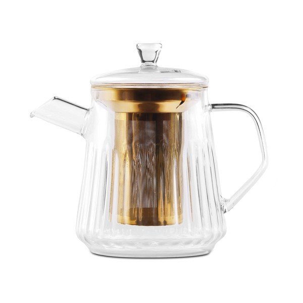 Skleněná konvice na čaj se sítkem ve zlaté barvě 900 ml Mia – Vialli Design