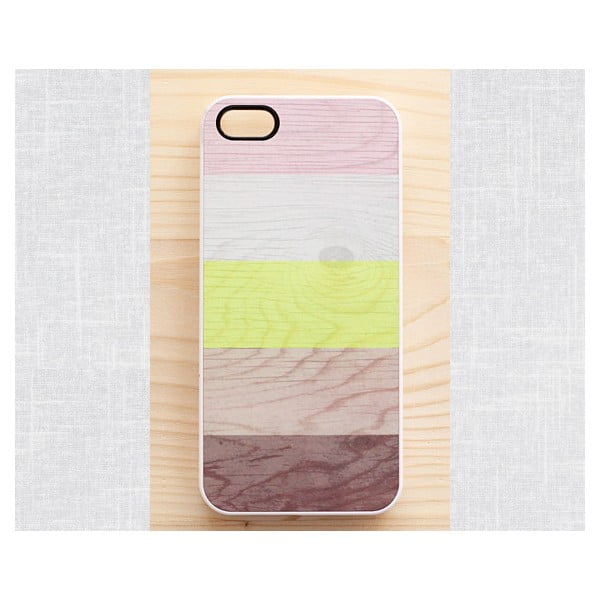 Obal na iPhone 5, Neon, Stripes & Wood/white