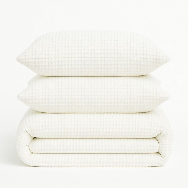 Bílé povlečení na jednolůžko z bavlny Renforcé 140x200 cm Waffle Striped – Mila Home Luxury