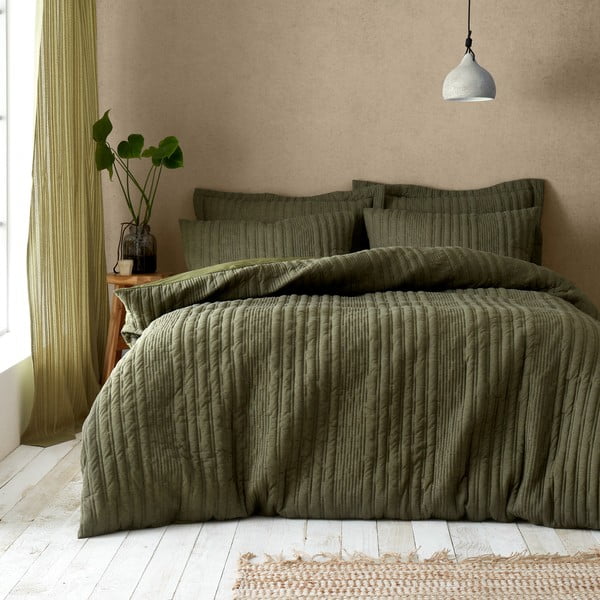 Khaki povlečení na dvoulůžko 200x200 cm Tamba Stripe – Pineapple Elephant