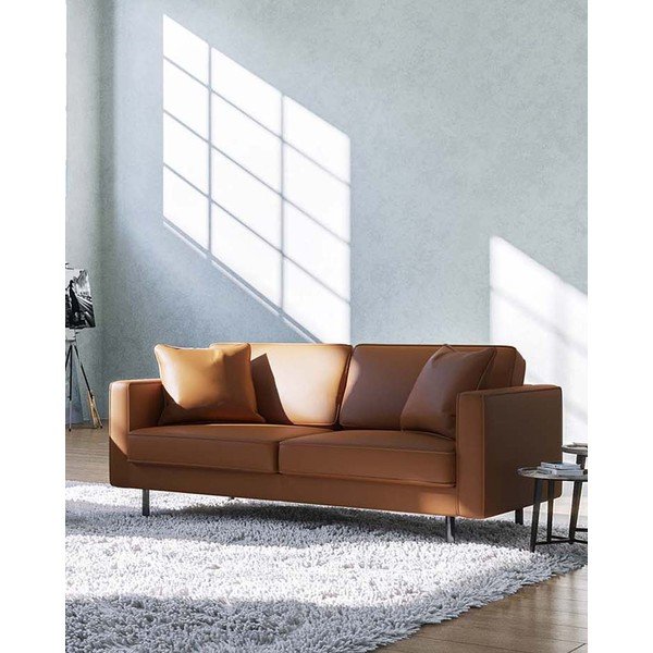 Koňakově hnědá kožená pohovka 207 cm Kobo – MESONICA-image-1