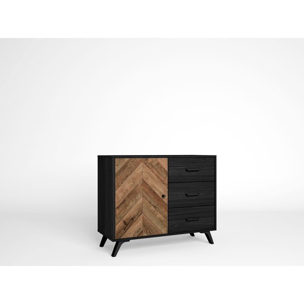 Černá/hnědá nízká komoda 92x81 cm Chevrons – Marckeric-image-1