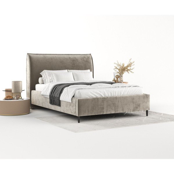 Béžová čalouněná dvoulůžková postel s úložným prostorem s roštem 140x200 cm Shell – Maison de Rêve-image-1