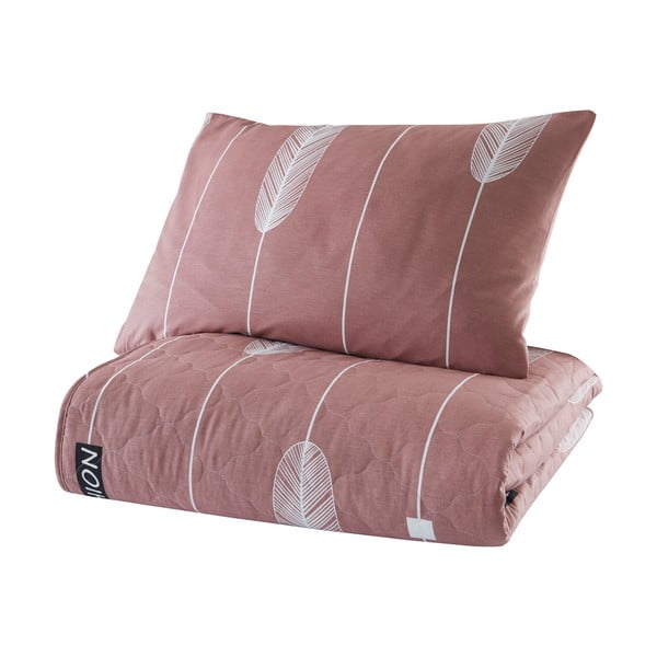 Růžový přehoz přes postel s povlakem na polštář z ranforce bavlny Mijolnir Modena, 180 x 225 cm