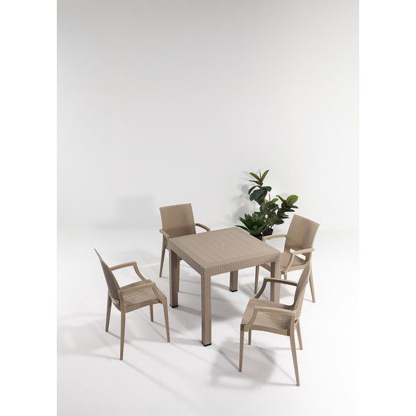 Béžový zahradní jídelní set z umělého ratanu pro 4 Rattan – Floriane Garden-image-1
