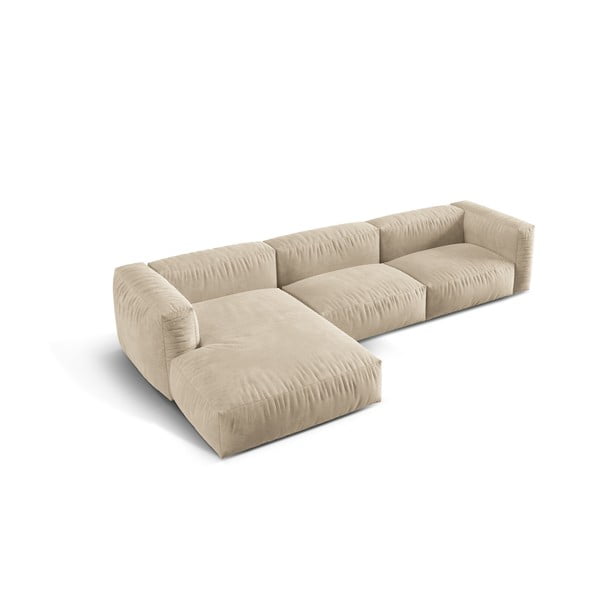 Béžová sametová modulární rohová pohovka (levý roh/s lenoškou) Martina – Micadoni -image-2