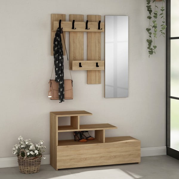 Předsíňová sestava v dekoru dubu v přírodní barvě Vesty – Kalune Design-image-2