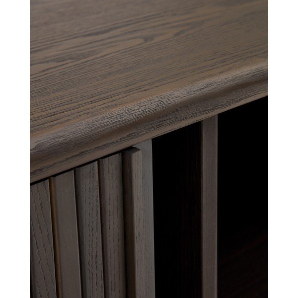 Tmavě hnědá nízká komoda v dekoru jasanu s posuvnými dveřmi 180x75 cm Mailen – Kave Home-image-1