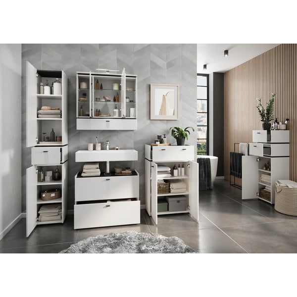 Bílá koupelnová skříňka se zrcadlem a osvětlením 79x80 cm Modesto – Germania-image-4