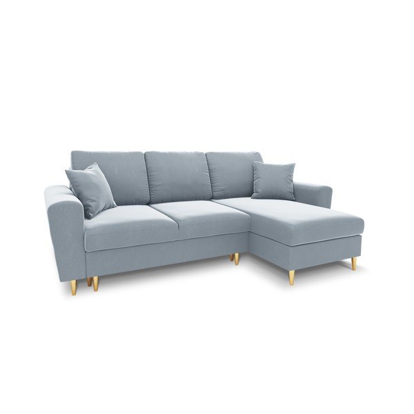 Světle modrá sametová rozkládací/s úložným prostorem rohová pohovka Kyoto – Cosmopolitan Design