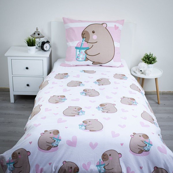 Růžové bavlněné dětské povlečení na jednolůžko 140x200 cm Kapybara – Jerry Fabrics-image-2