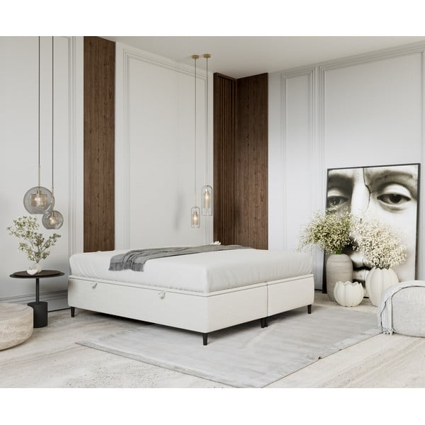 Krémová čalouněná dvoulůžková postel s úložným prostorem 160x200 cm Tate – Maison de Rêve-image-4