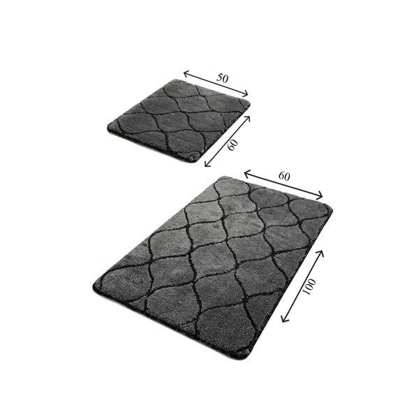 Sada 2 tmavě šedých obdélníkových koupelnových předložek Foutastic Wave-image-2