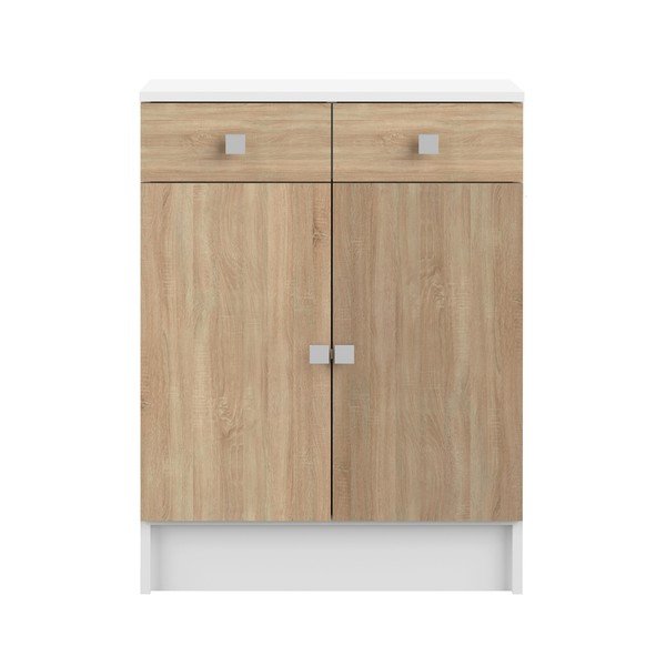 Bílá nízká koupelnová skříňka v dekoru dubu 60x82 cm Combi - TemaHome