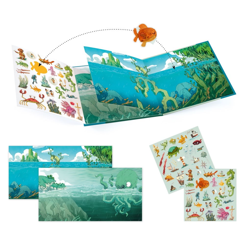 Set knihy s přemístitelnými samolepkami Djeco Sea Sticker Story