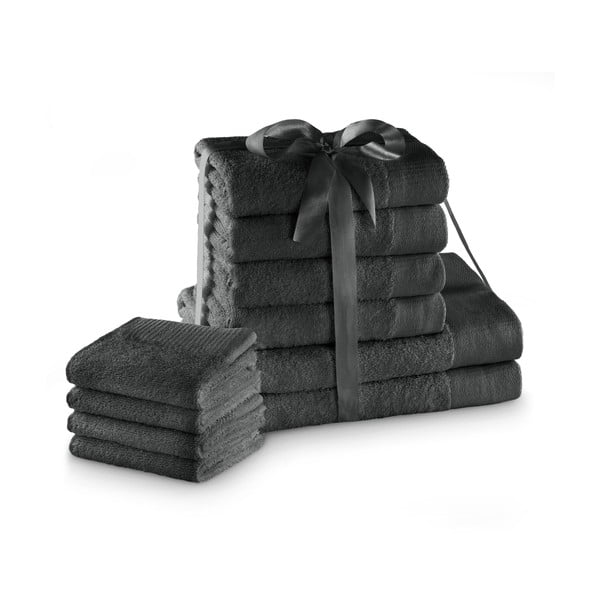 Tmavě šedé froté bavlněné ručníky a osušky v sadě 10 ks Amari – Restilo