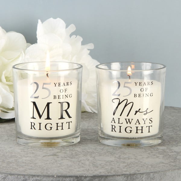 Sada 2 svíček s vůní bavlny k 25. výročí Amore Mr. Right and Mrs. Always Right, 18 hodin hoření