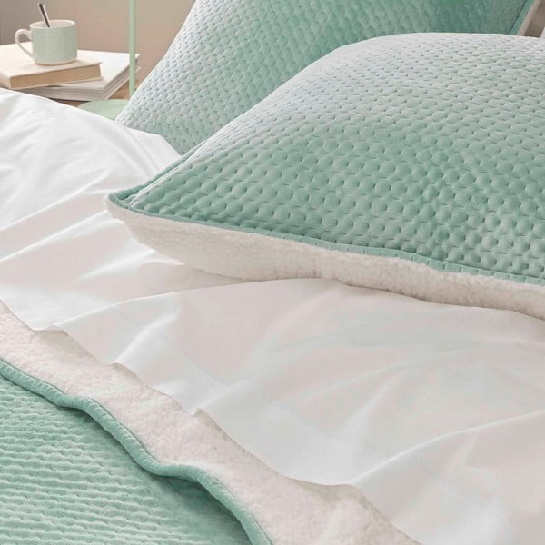 Zelený prošívaný set přehozu a povlaku na polštář s beránkem 240x220 cm Mylene – douceur d'intérieur-image-1