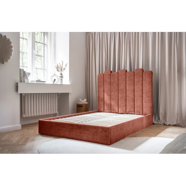 Čalouněná dvoulůžková postel s úložným prostorem s roštem 160x200 cm v cihlové barvě Dreamy Aurora – Miuform-image-1