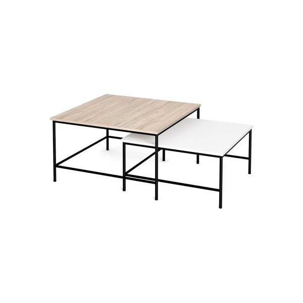 Bílé/přírodní konferenční stolky s deskou v dubovém dekoru v sadě 2 ks 80x80 cm Fiorenza – Marckeric-image-3