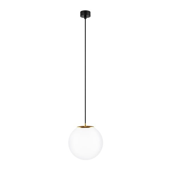 Bílé závěsné svítidlo s černým kabelem a detailem ve zlaté barvě Sotto Luce Tsuri, ⌀ 25 cm
