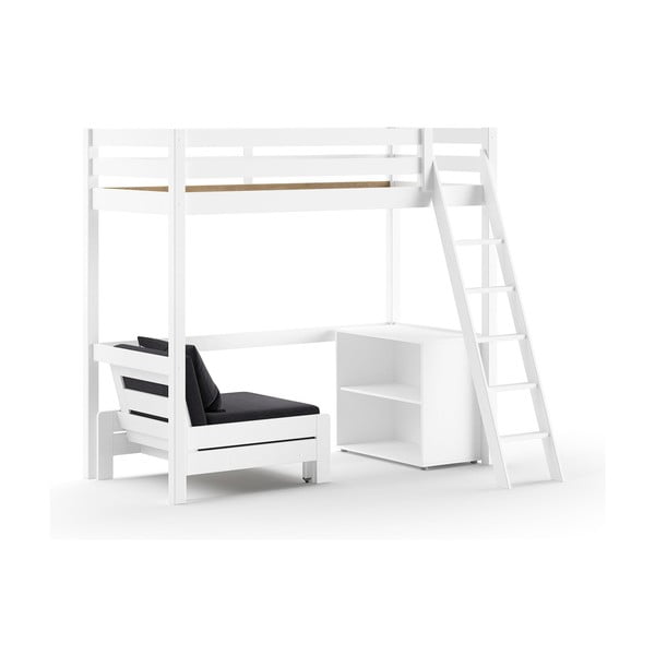 Bílá vyvýšená dětská postel z borovicového dřeva s úložným prostorem 90x200 cm PINO – Vipack