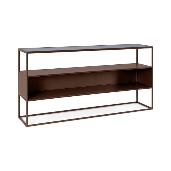 Tmavě hnědý konzolový stolek se skleněnou deskou 30x140 cm Godric – Bizzotto-image-2
