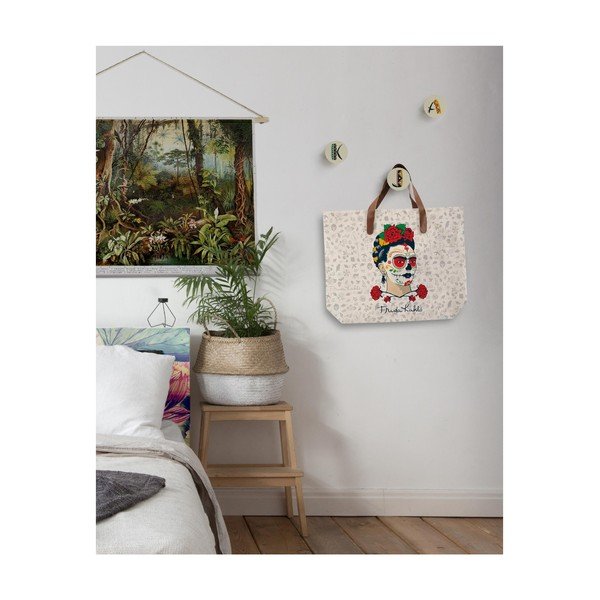 Plátěná taška s uchem z imitace kůže Madre Selva Frida Skull, 55 x 40 cm-image-1